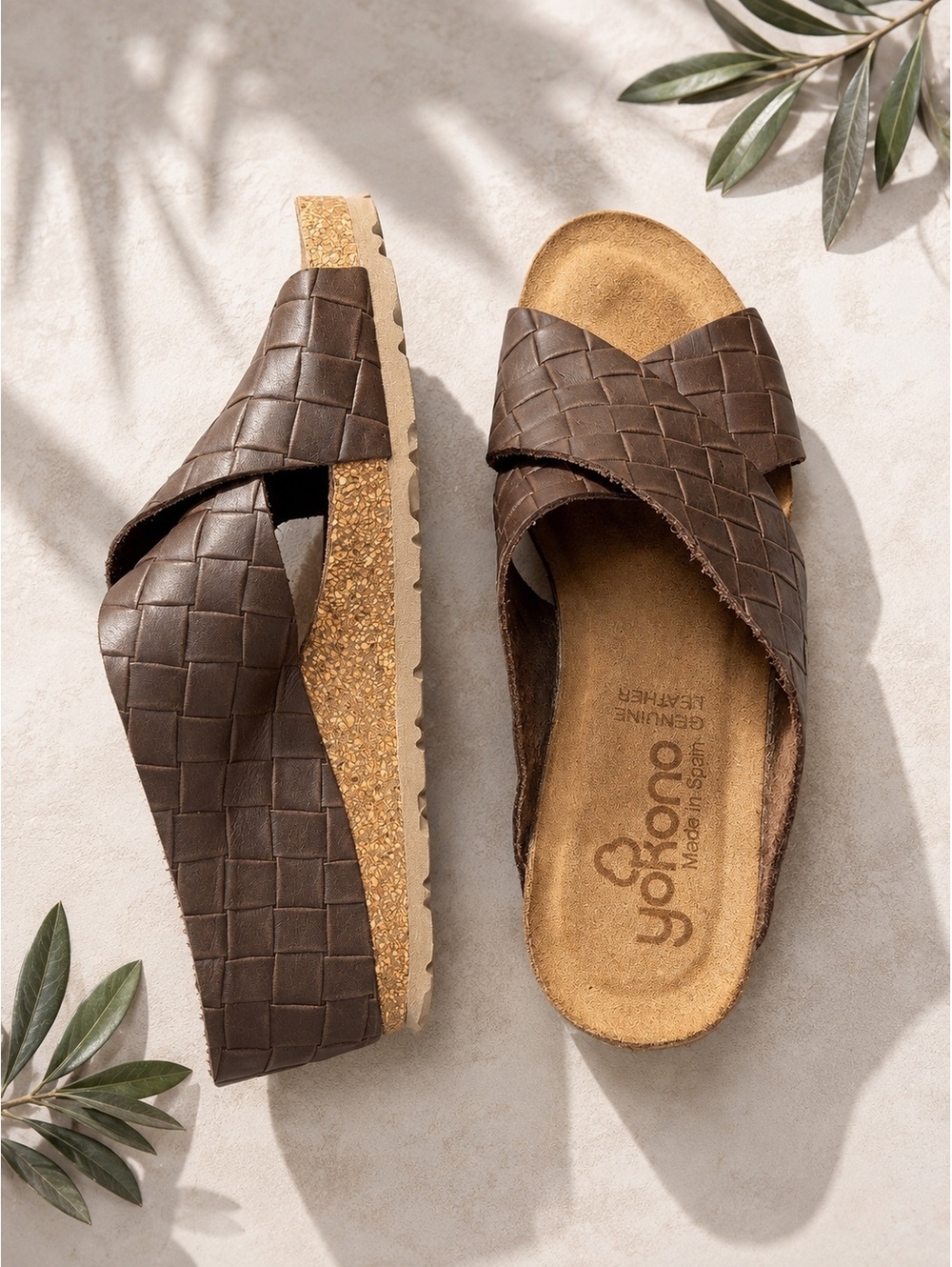 Yokono Brown Woven Genuine Leather Slide Sandals Women’s Size 9 - 9.5